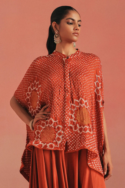 Burnt Orange Bandhani Drop-Side Tunic