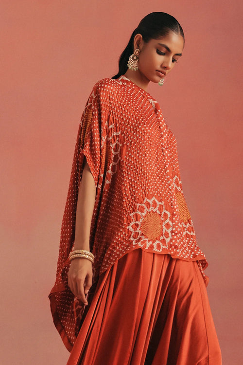 Burnt Orange Bandhani Drop-Side Tunic