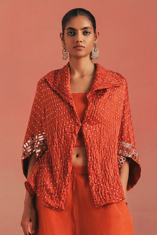 Burnt Orange Bandhani Overlay Jacket
