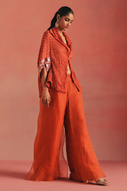 Burnt Orange Bandhani Overlay Set