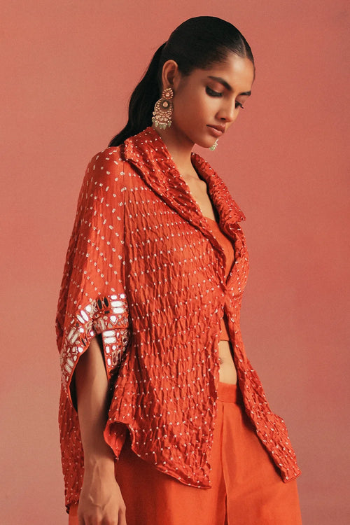Burnt Orange Bandhani Overlay Jacket