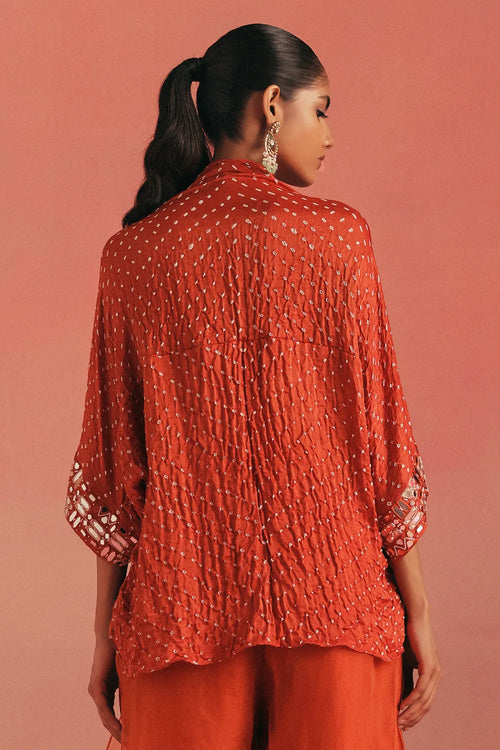 Burnt Orange Bandhani Overlay Jacket