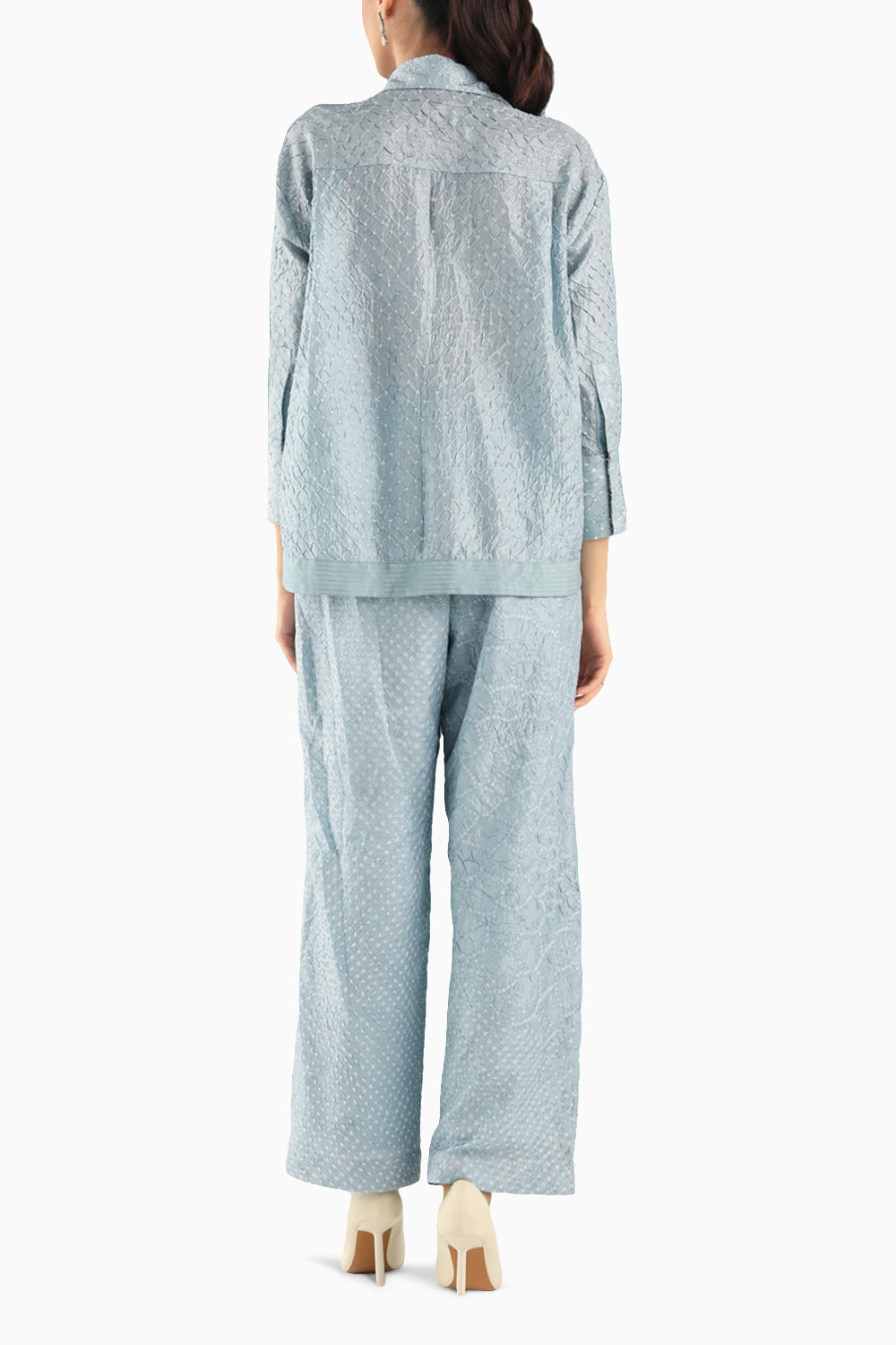 Ice Blue Overlap Shirt with Palazzo