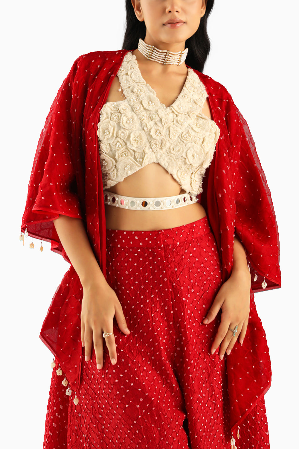 Red Scarf Bandeau Cape with Skirt