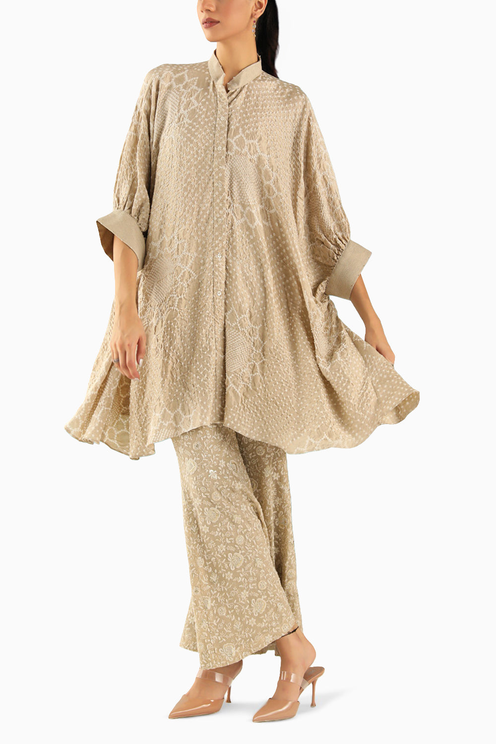 Taupe Chikankari Bellbottoms