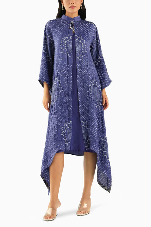 Blue Asymmetrical Shift Dress with Inner