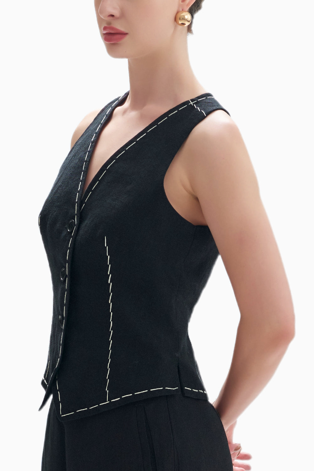 Bearer Black Linen Waistcoat