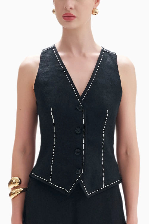 Bearer Black Linen Waistcoat