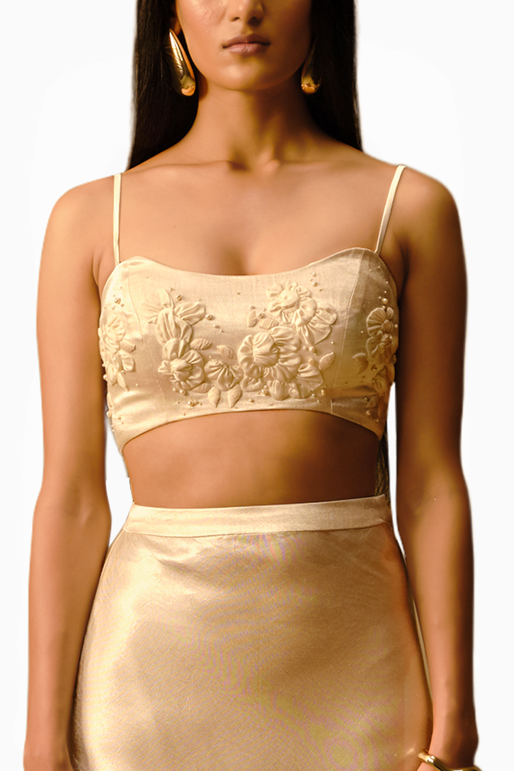 Rose Embroidered Crop Top With Moony Skirt