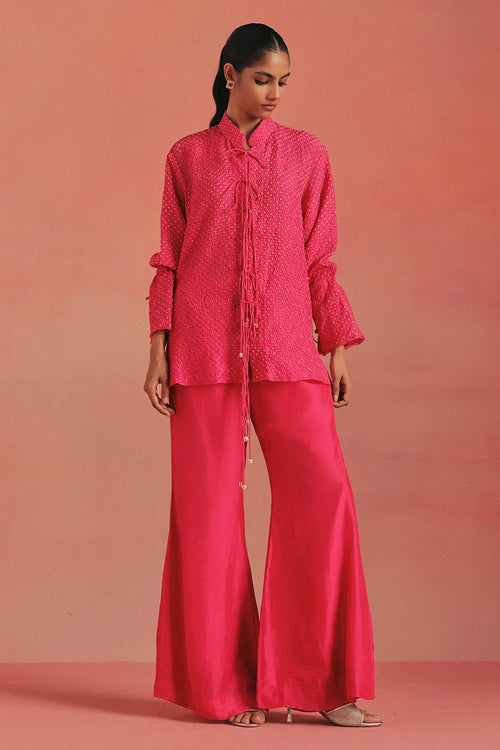 Bubblegum Pink Crushed Bandhani Tunic Set