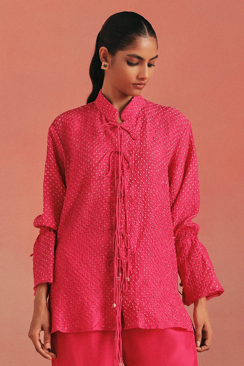 Bubblegum Pink Crushed Bandhani Tunic Set