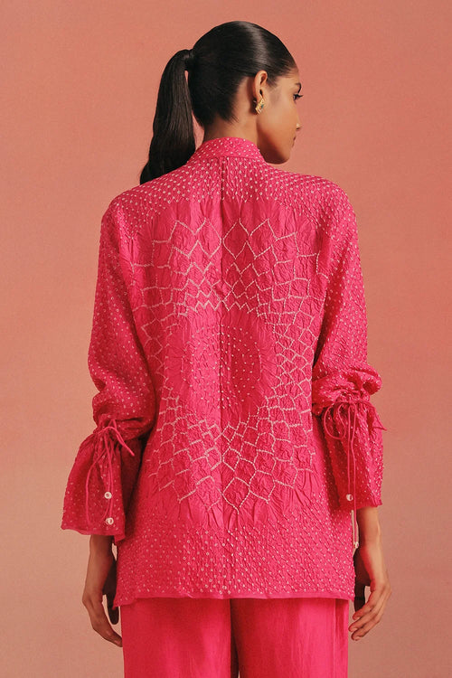 Bubblegum Pink Crushed Bandhani Tie-Up Tunic