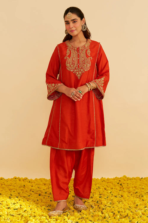 Ayra Burnt Orange Short Chauga With Salwar