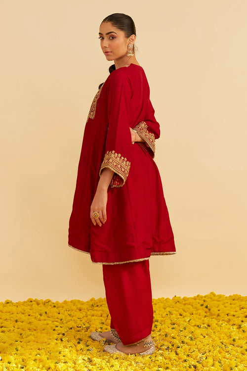 Mehza Deep Red Short Chauga With Salwar