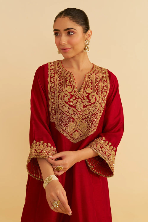 Mehza Deep Red Short Chauga With Salwar