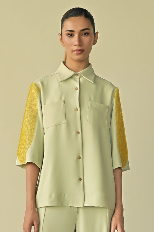 Mint Green Crystal Patch Pocket Shirt