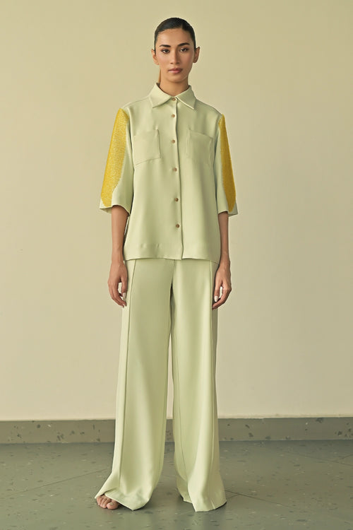 Mint Green Crystal Patch Pocket Shirt with Parallel Trousers
