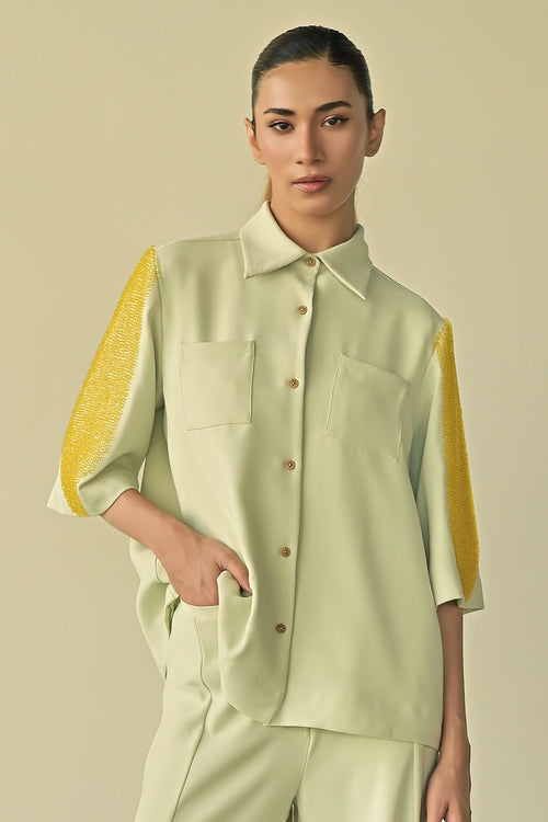Mint Green Crystal Patch Pocket Shirt