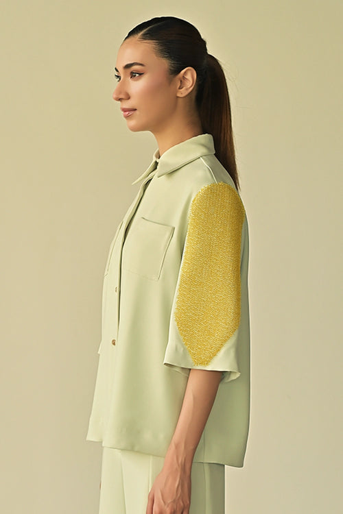 Mint Green Crystal Patch Pocket Shirt