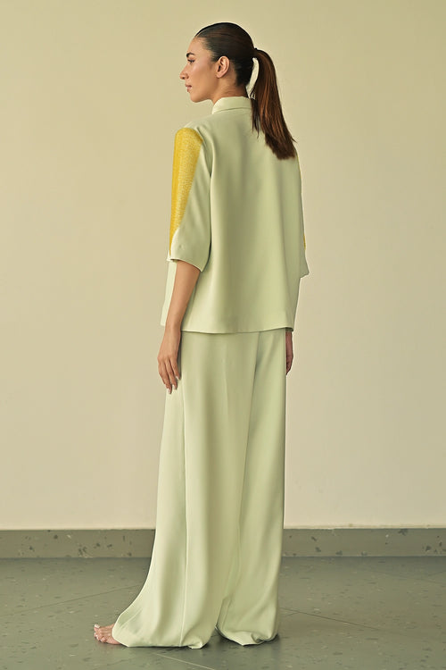 Mint Green Crystal Patch Pocket Shirt with Parallel Trousers