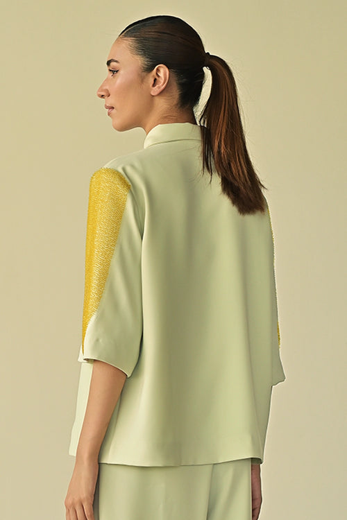 Mint Green Crystal Patch Pocket Shirt