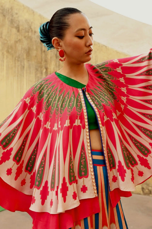 Kilim Ivory Red Lehenga Set