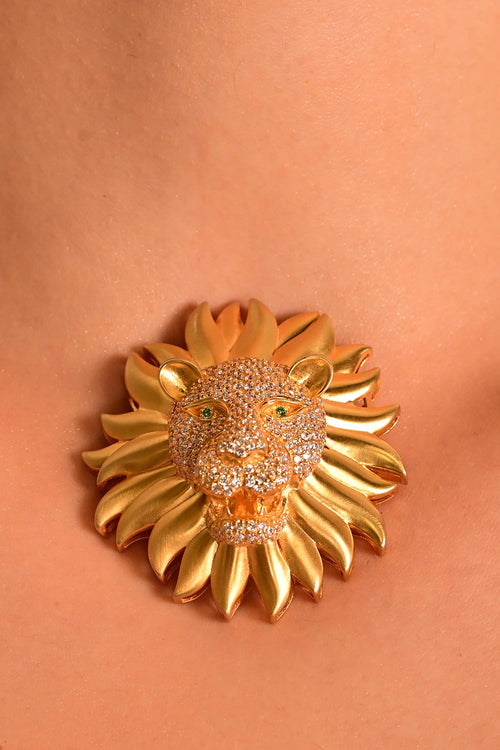 Diamond Lion Brooch