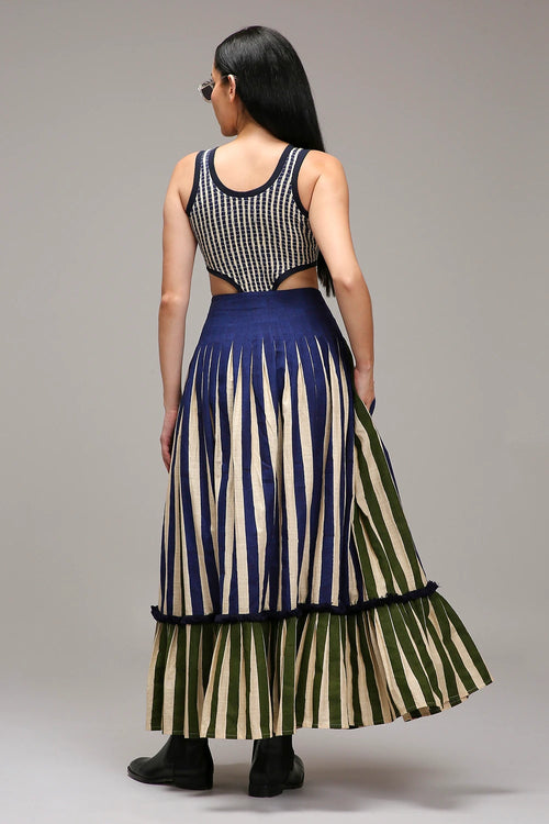Egg-Shell Bodysuit Dual Striped Skirt Set (2 PCS)