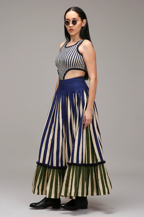 Egg-Shell Bodysuit Dual Striped Skirt Set (2 PCS)