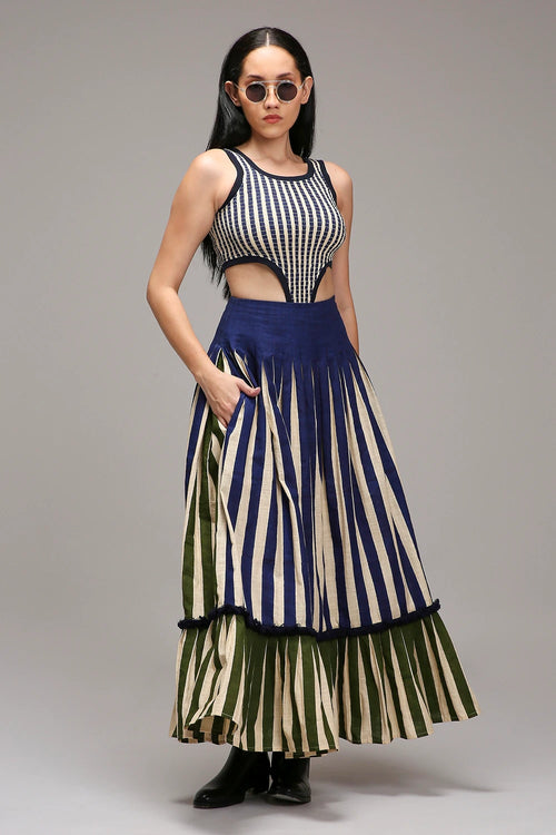 Egg-Shell Bodysuit Dual Striped Skirt Set (2 PCS)