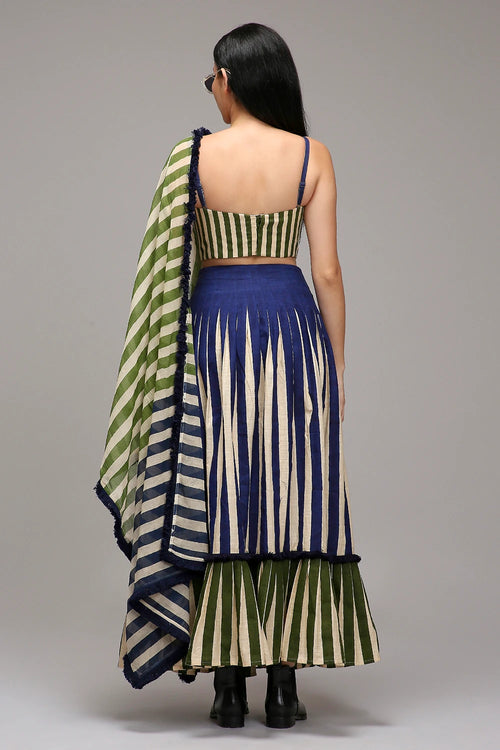 Egg-Shell Corset Dual Striped Stole Skirt Set (3 PCS)