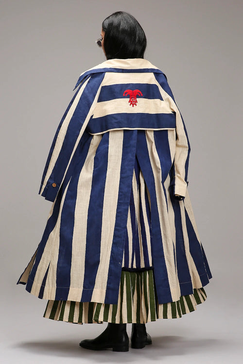 Egg-Shell Trench Bodysuit Dual Striped Skirt Set (3 PCS)