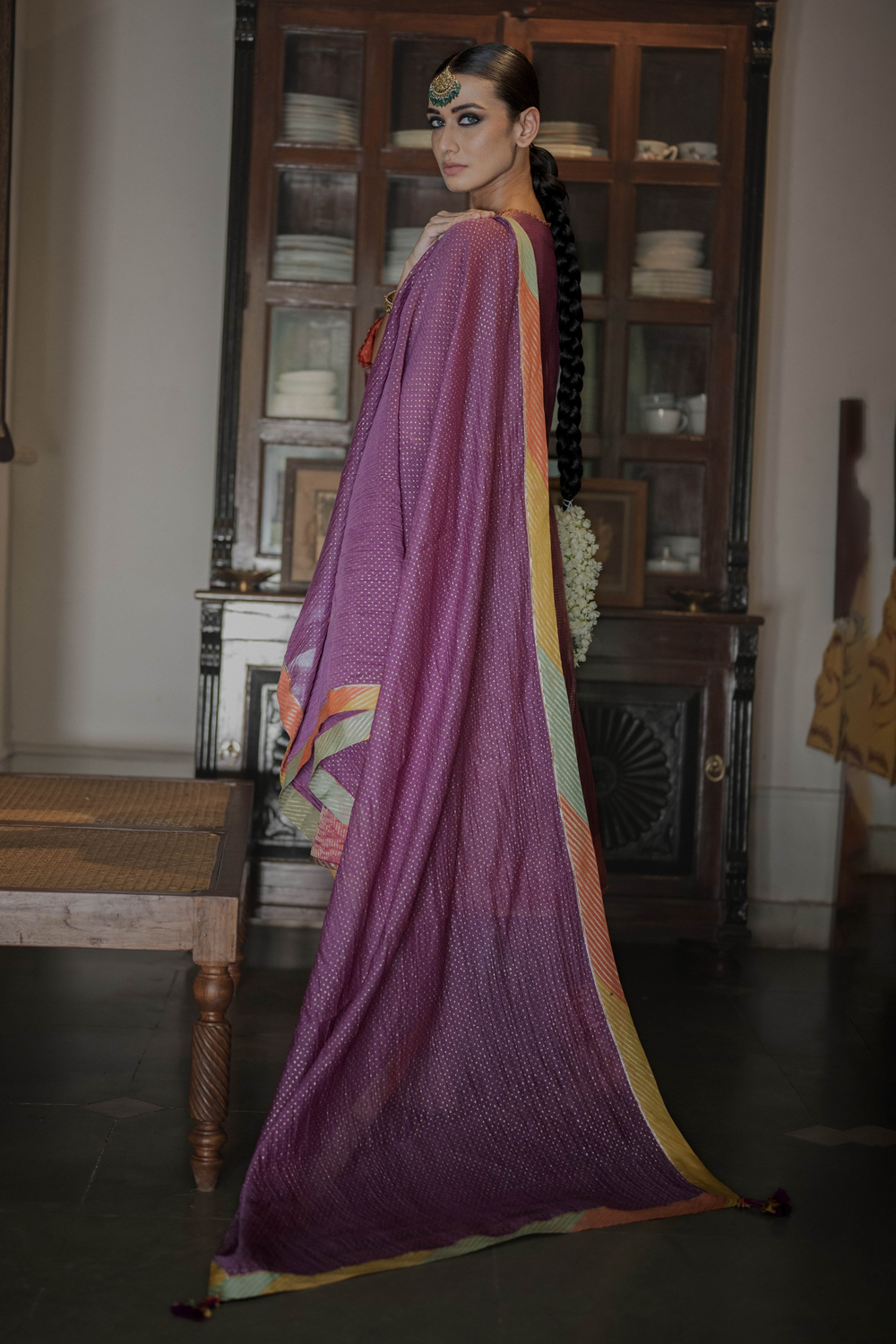 Jamun Purple And Multi Border Bijul Dupatta