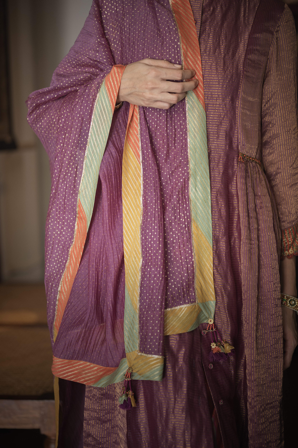 Jamun Purple And Multi Border Bijul Dupatta