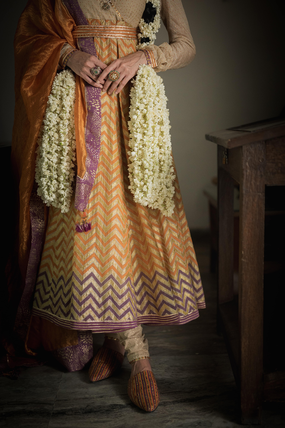 Kesaria Orange and Jamun Purple Gold Jaafi Kurta