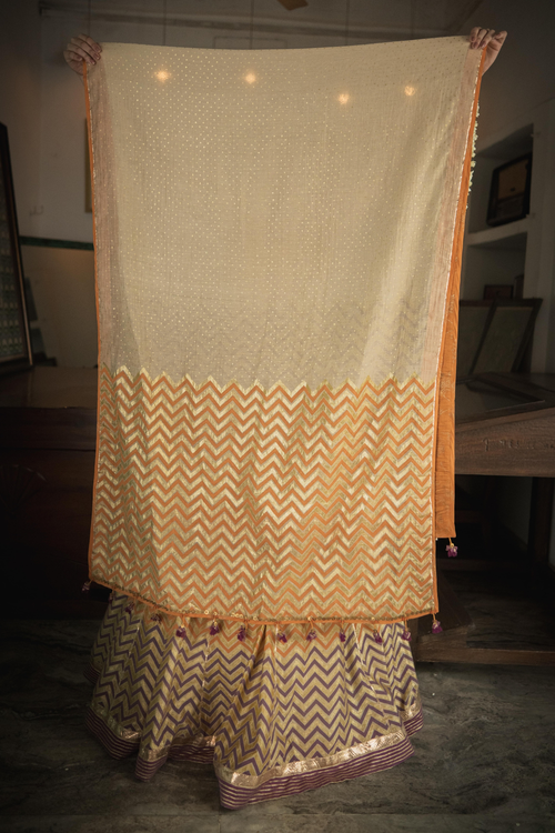 Kesaria Orange and Jamun Purple Gold Reet Dupatta
