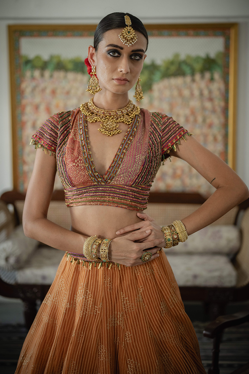 Multicolor Stripe Orange and Gold Chand Blouse