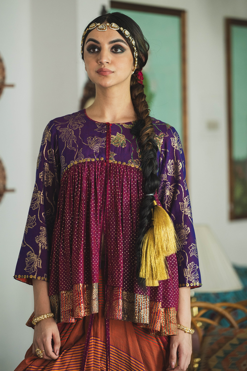 Multicolor Jamun Purple Guleri Kedia Top