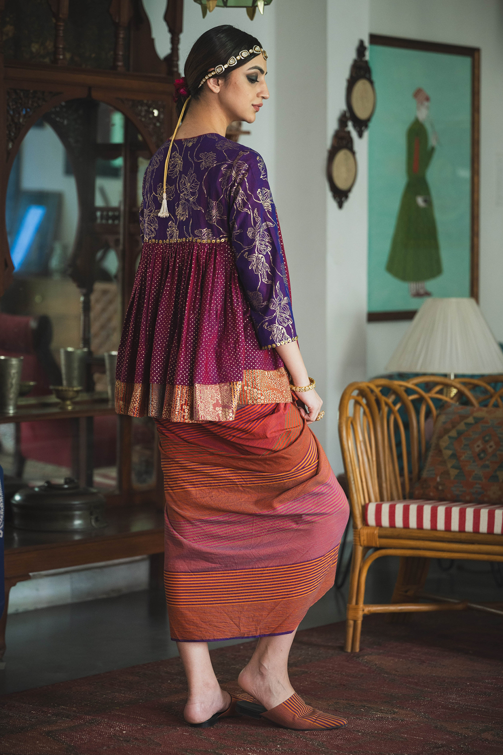 Multicolor Jamun Purple Guleri Kedia Top