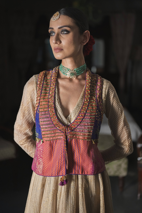 Multicolor Jamun Purple Kushan Gilet