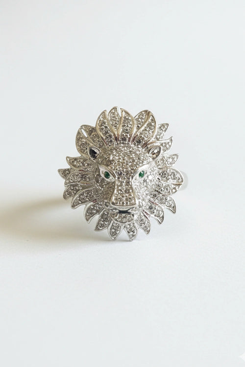 Silver Pave Lion Ring