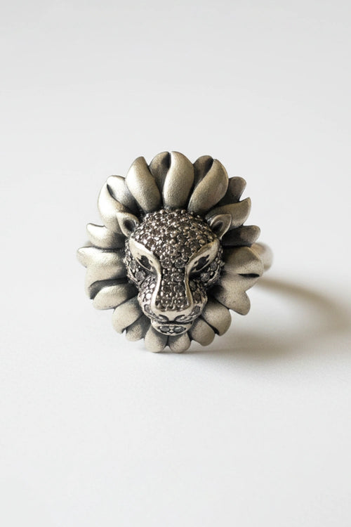 Matte Silver Lion Ring