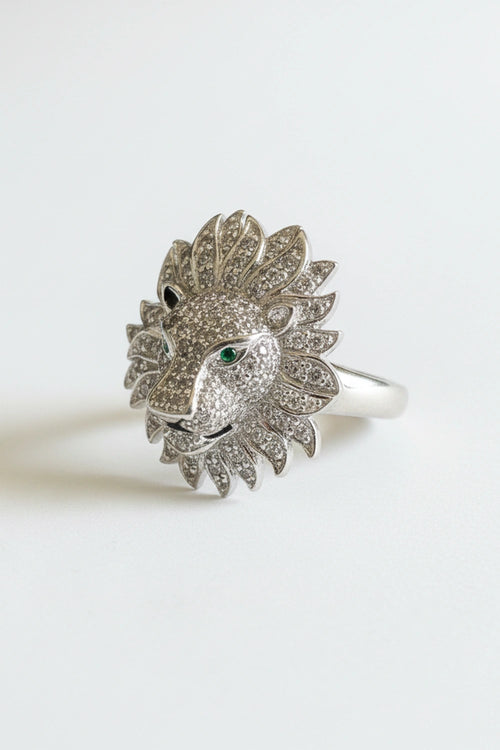Silver Pave Lion Ring