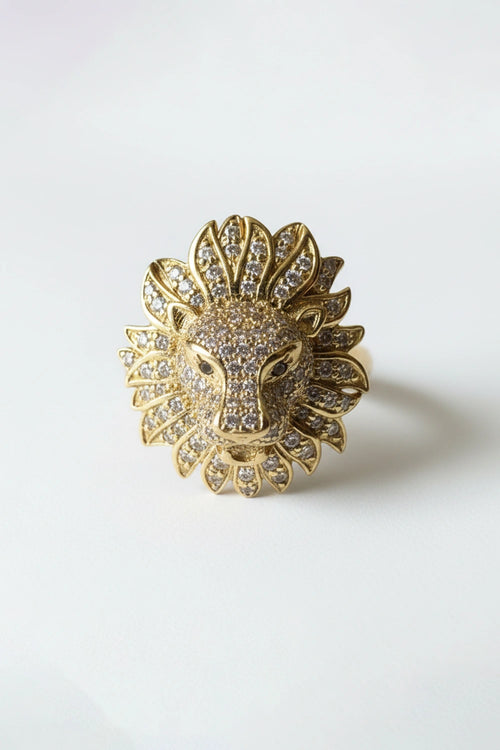 Gold Pave Lion Ring