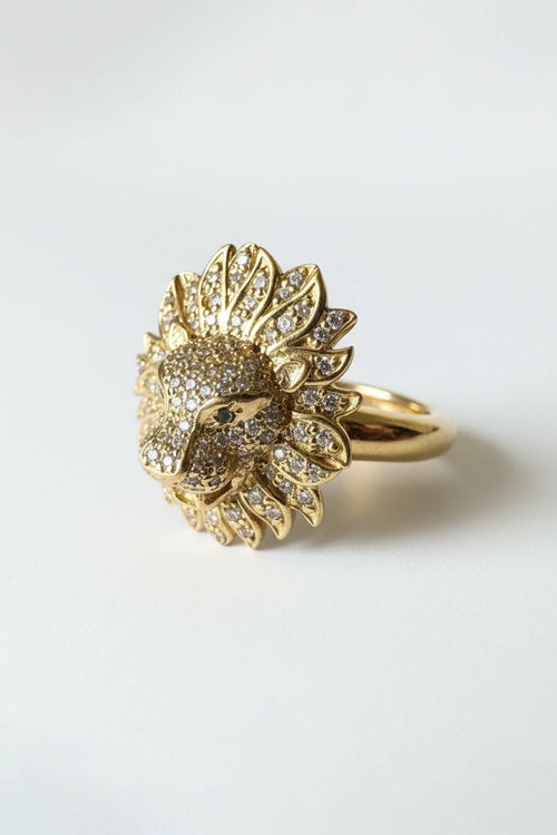 Gold Pave Lion Ring