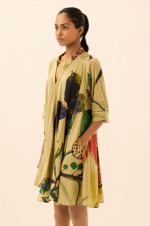 Beige Mossline Dress