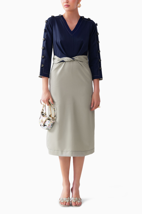 Maple Olive and Navy Midi Dress
