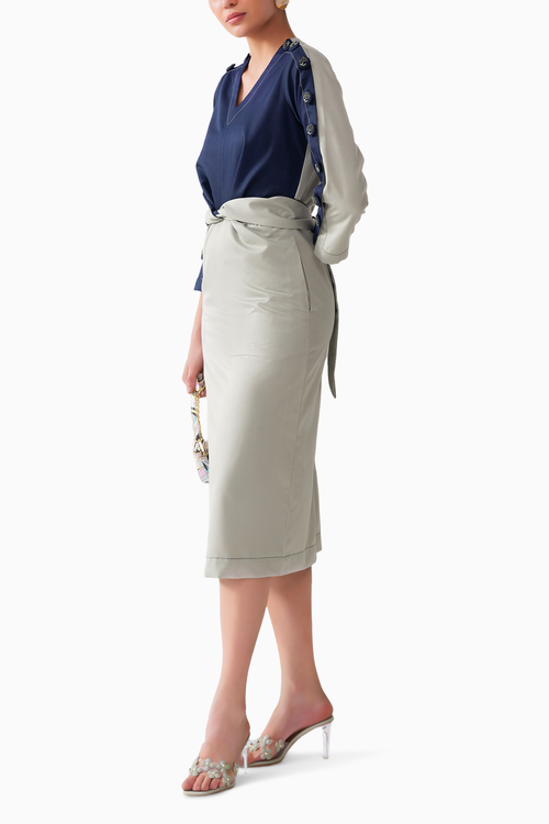 Maple Olive and Navy Midi Dress