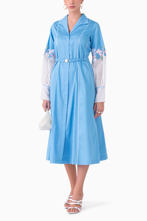 Felina Sky and White Midi Dress