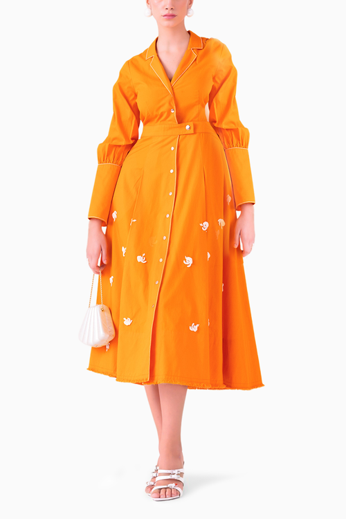 Papaya Sunset Orange Midi Dress